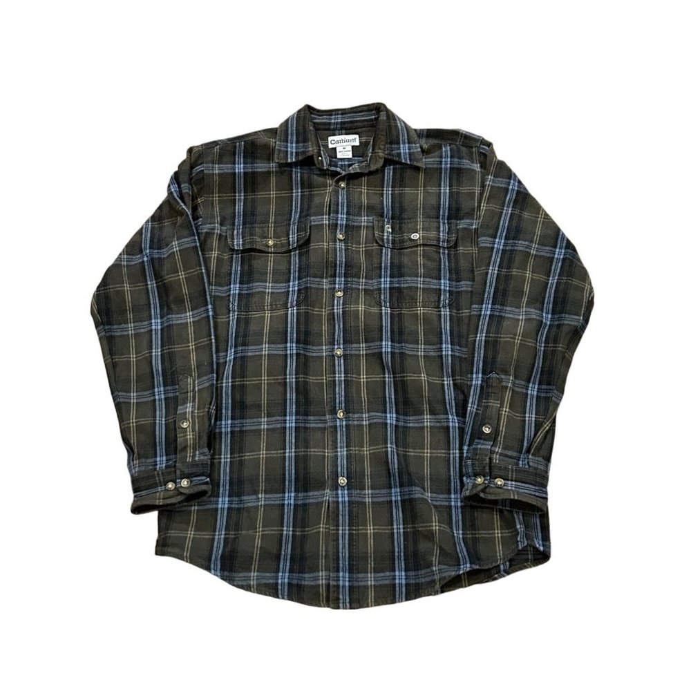 Carhartt S216 OLV Loose Heavyweight Flannel Long Sleeve Plaid Shirt Men's Size M
